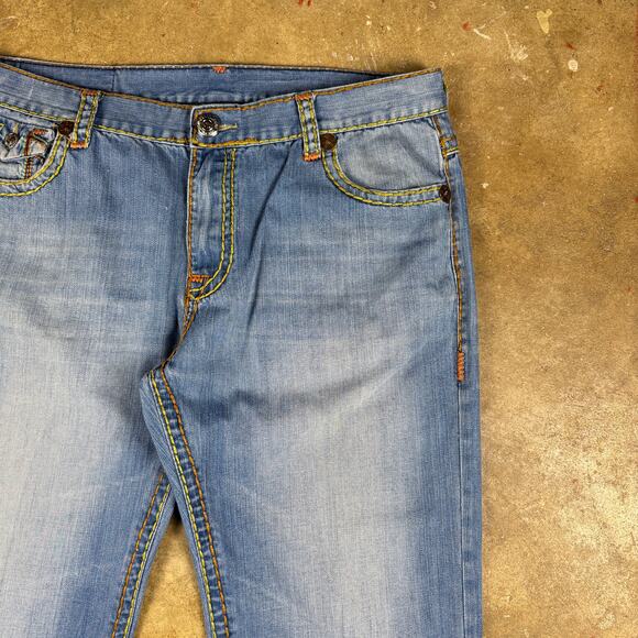 True Religion Jeans Men’s‎ 40 Rainbow Stitch Straight Leg Blue Denim Y2K - Picture 4 of 16